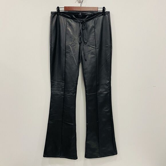 Forever 21 Women’s L Flare Pants Black Vegan Leather Back Zip Biker Gothic Moto - Picture 1 of 16
